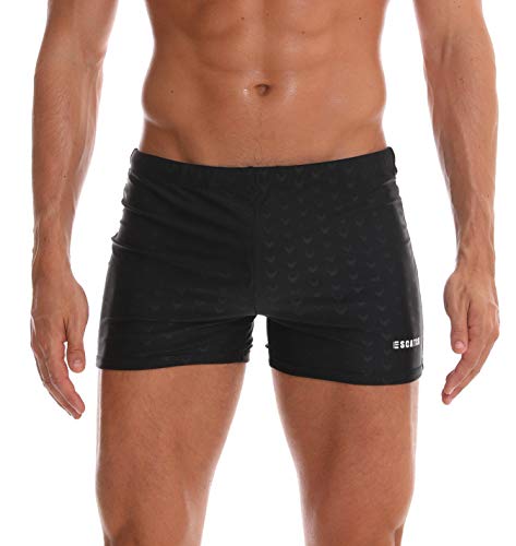 Arcweg Men's Swimming Trunks Shorts with Removable Pad Sport Boxer Swimwear Boxers Underwear Drawstring Summer Beach Board Shorts Elastic Swimsuit Bottom (Black, L)
