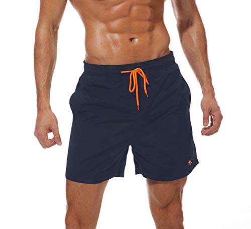 Tansozer Mens Swimming Shorts with Pocket Board Shorts Waterproof Quick Dry Beach Shorts Swim Trunks Summer Casual Surf Shorts Mesh Lining Dark Blue S