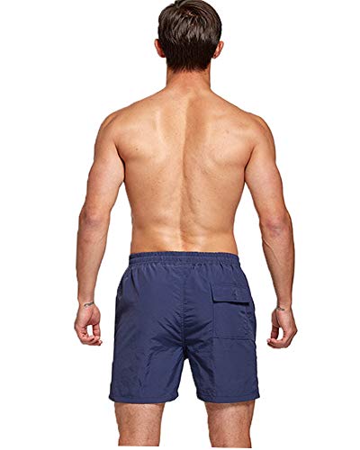 JustSun Men Swimming Shorts with Pockets Swimming Trunks Mens Swim Shorts Summer Waterproof Quick Dry Surf Shorts with Mesh Lining Dark Blue XL