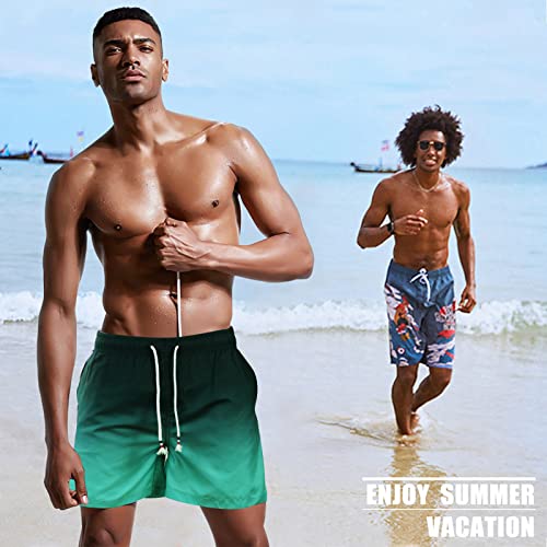 Danfiki Mens Swim Shorts Swimming Trunks Quick Dry Beach Shorts Surfing Shorts with Mesh Lining Gradient Color Green