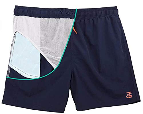 JustSun Men Swimming Shorts with Pockets Swimming Trunks Mens Swim Shorts Summer Waterproof Quick Dry Surf Shorts with Mesh Lining Dark Blue XL