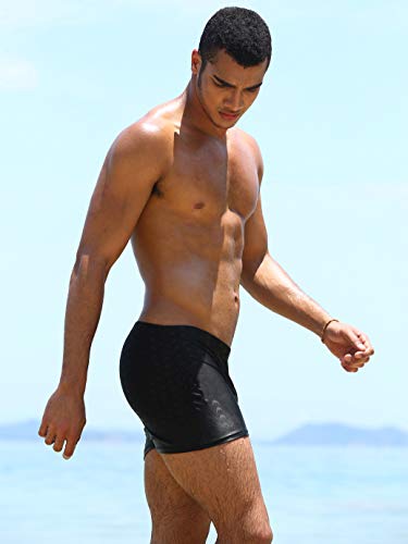 Arcweg Men's Swimming Trunks Shorts with Removable Pad Sport Boxer Swimwear Boxers Underwear Drawstring Summer Beach Board Shorts Elastic Swimsuit Bottom (Black, L)
