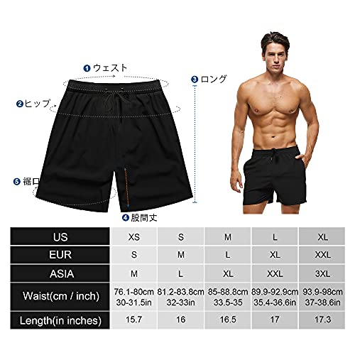 Arcweg Men's Swimming Shorts Mens Swim Trunks with Zipper Pockets Swim Shorts Mesh Lining Stretchy Board Shorts Surfing Beach Shorts Quick Dry Black L(UK)