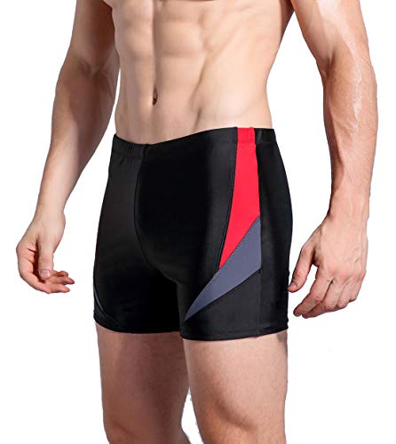 WHCREAT Mens Swimming Trunks Sports Swim Wear Boardshorts UV Protection Chlorine Resistant Redgery, M, Redgrey