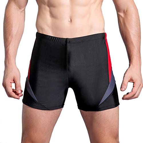 WHCREAT Mens Swimming Trunks Sports Swim Wear Boardshorts UV Protection Chlorine Resistant Redgery, M, Redgrey