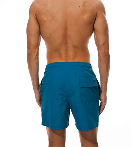 donhobo Men's Swim Trunks Board Shorts Beach Pants Swimming Waterproof Quick Dry Surfing Boardshorts(Peacock Blue,M)