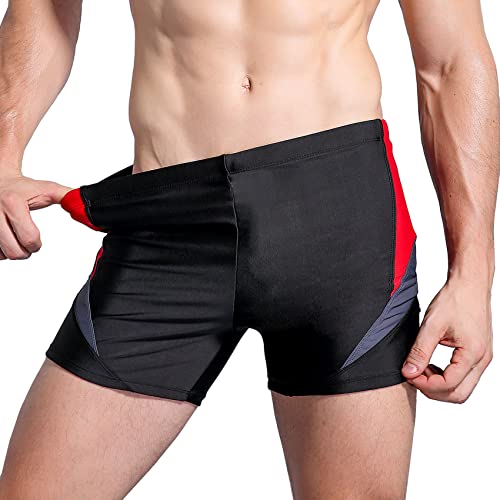 WHCREAT Mens Swimming Trunks Sports Swim Wear Boardshorts UV Protection Chlorine Resistant Redgery, M, Redgrey