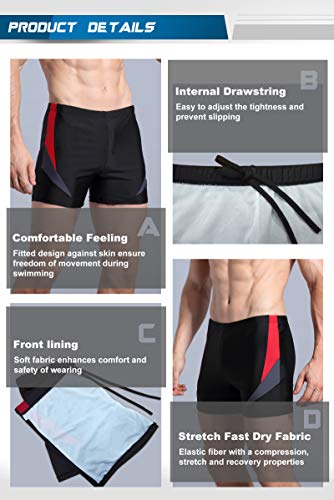 WHCREAT Mens Swimming Trunks Sports Swim Wear Boardshorts UV Protection Chlorine Resistant Redgery, M, Redgrey