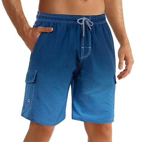 ELETOP Mens Swimming Shorts Quick Dry，Board Shorts Men with Pockets and mesh Liner，Mens Swimming Trunks S-4XL Blue