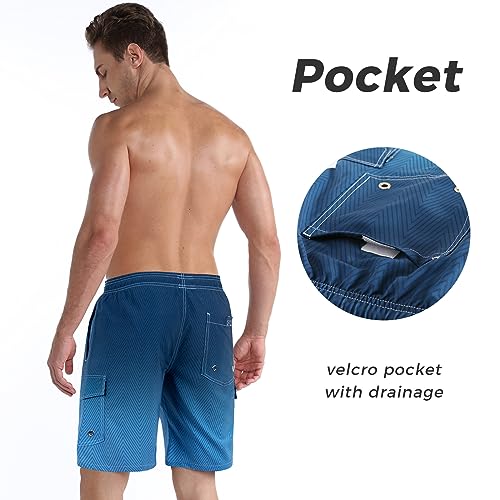 ELETOP Mens Swimming Shorts Quick Dry，Board Shorts Men with Pockets and mesh Liner，Mens Swimming Trunks S-4XL Blue