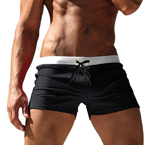 Husmeu Men's Swimming Trunks with Elastic Waistband Quick Dry Beach Shorts Men's Swim Trunk Boxer with Small Pocket Black L