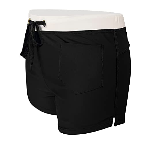 Husmeu Men's Swimming Trunks with Elastic Waistband Quick Dry Beach Shorts Men's Swim Trunk Boxer with Small Pocket Black L