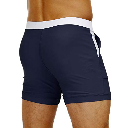 KEFITEVD Men's Quick Dry Swimming Shorts Sexy Beach Board Trunks Summer Short Swim Pants with Adjustable Drawstring, Navy Blue, 34