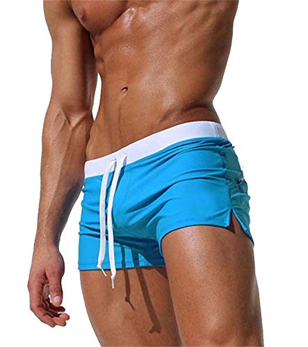 Swimming Trunks Men Swim Shorts Gym Board Shorts Men's Swimwear Quick Dry Beach Shorts Swimming Boxer Shorts with Zipper Pockets(Army Green,M)