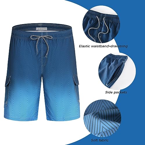 ELETOP Mens Swimming Shorts Quick Dry，Board Shorts Men with Pockets and mesh Liner，Mens Swimming Trunks S-4XL Blue