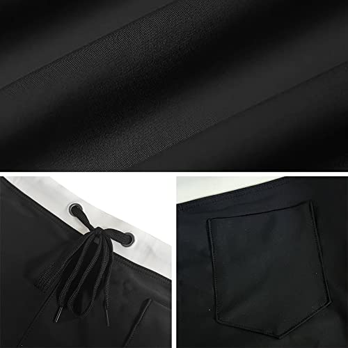 Husmeu Men's Swimming Trunks with Elastic Waistband Quick Dry Beach Shorts Men's Swim Trunk Boxer with Small Pocket Black L