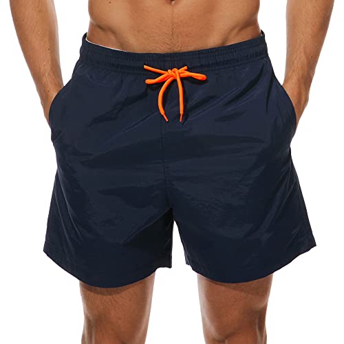 Arcweg Men's Swim Shorts Mesh Lining Trunks Beach Shorts Boys Quick Dry Board Shorts Mens Swimwear Surf Shorts Dark Blue Waist 33.2"-35.4"-L(EU)