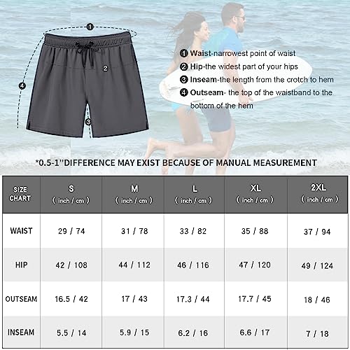 Arcweg Men's Swim Trunks Mens Swimming Shorts with Compression Liner Quick Dry Stretchy 2 in 1 Board Shorts with Zipper Pockets Back + Grey L (UK)