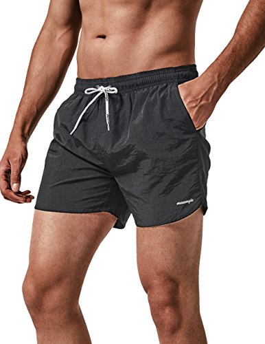 MaaMgic Men Swimming Shorts Classic Mesh Lined Surf Trunks Quick-Drying Beach Shorts Adjustable Drawstring with Pockets, Black, Medium( Waist:32''-34'' )
