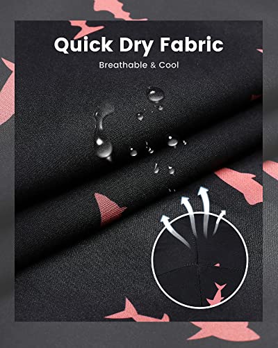 MaaMgic 5" Mens Swim Shorts with Compression Liner 4-Way Stretch Bathing Suit Swimming Shorts with Pockets,Pink Shark - Black,L