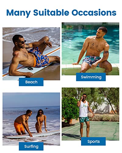 MaaMgic 5" Mens Swim Shorts with Compression Liner 4-Way Stretch Bathing Suit Swimming Shorts with Pockets,Pink Shark - Black,L