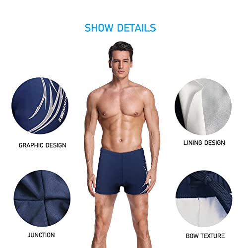 HHD Men's Swimming Trunks Shorts Swimwear Boxers Summer Beach Board Shorts Elastic Swimsuit Bottom Blue