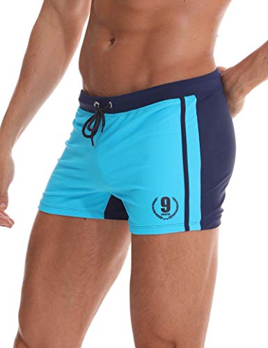 Arcweg Men's Swimming Trunks Shorts Sport Boxer Swimwear Boxers Underwear Drawstring Summer Beach Board Shorts Elastic Swimsuit Bottom (M, Blue)