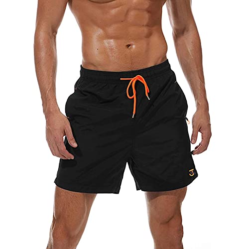 JustSun Mens Swimming Shorts with Zip Pockets Swim Board Shorts Quick Dry Beach Shorts Swim Trunks Surf Shorts Mesh Lining Black Medium