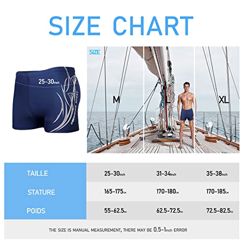 HHD Men's Swimming Trunks Shorts Swimwear Boxers Summer Beach Board Shorts Elastic Swimsuit Bottom Blue