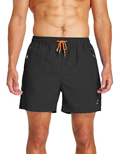 JustSun Mens Swimming Shorts with Zip Pockets Swim Board Shorts Quick Dry Beach Shorts Swim Trunks Surf Shorts Mesh Lining Black Medium