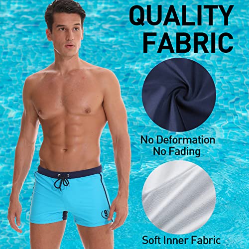 Arcweg Men's Swimming Trunks Shorts Sport Boxer Swimwear Boxers Underwear Drawstring Summer Beach Board Shorts Elastic Swimsuit Bottom (M, Blue)