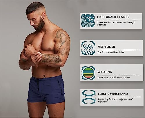 Men’s Swim Trunks Quick Dry Swim Shorts Board Shorts with Triangle Mesh Lining Navy Blue