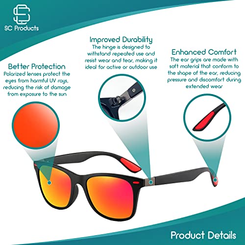 SC Products Polarised Sunglasses Men & Women – Sun glasses Unisex | 100% UV protection Sunglasses for Driving, Fishing, Hiking, Sport | Polarized Sunglasses Red Mens Women