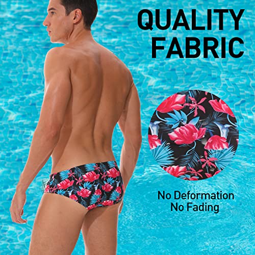 Arcweg Men's Swimming Trunks Briefs Low Waist with Removable Pad Swimwear Elastic Beach Shorts Boxers Underwear Red Flowers M（UK）
