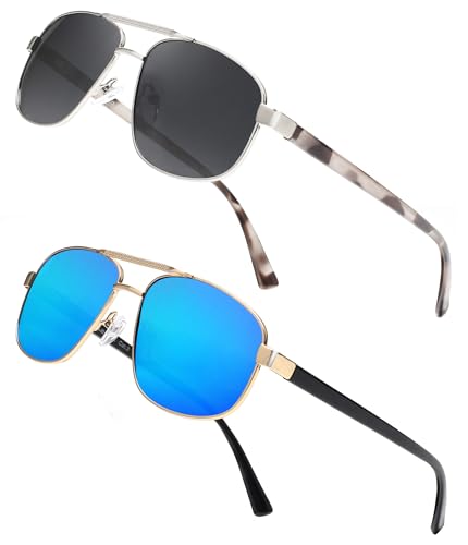 Jim Halo Polarized Pilot Sunglasses for Men Women, Classic Military Pilot Driving Sun Glasses UV400 Protection Grey & Mirror Blue
