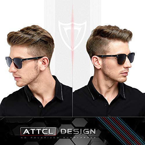 ATTCL Men's Driving Polarized Rimless Sunglasses Al-Mg Ultra Light 8-188 Black UV400 CAT 3 CE