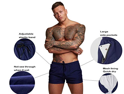 Men’s Swim Trunks Quick Dry Swim Shorts Board Shorts with Triangle Mesh Lining Navy Blue