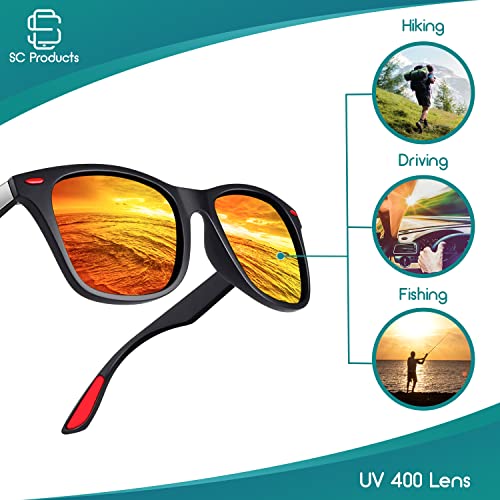 SC Products Polarised Sunglasses Men & Women – Sun glasses Unisex | 100% UV protection Sunglasses for Driving, Fishing, Hiking, Sport | Polarized Sunglasses Red Mens Women