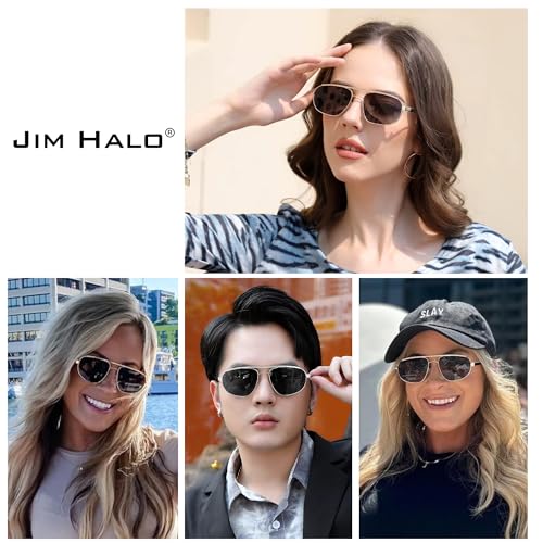 Jim Halo Polarized Pilot Sunglasses for Men Women, Classic Military Pilot Driving Sun Glasses UV400 Protection Grey & Mirror Blue