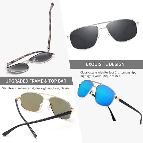 Jim Halo Polarized Pilot Sunglasses for Men Women, Classic Military Pilot Driving Sun Glasses UV400 Protection Grey & Mirror Blue