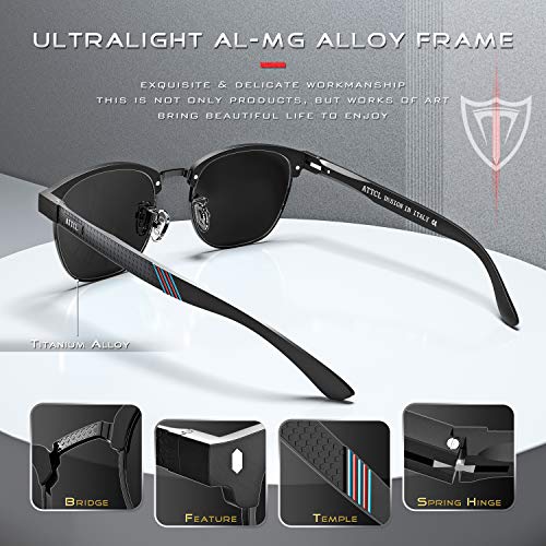 ATTCL Men's Driving Polarized Rimless Sunglasses Al-Mg Ultra Light 8-188 Black UV400 CAT 3 CE