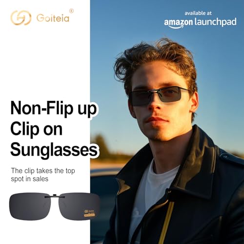 Goiteia Polarized Clip On Sunglasses Over Prescription Glasses Men Women,Compact Fit,Non-Flip Up