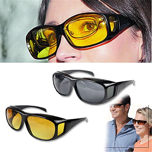 Boolavard 2 PACK HD Night Day Vision Driving Wrap Around Anti Glare Sunglasses with Polarized Lens for Man and Women