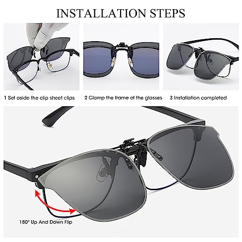 Bothfox Fashion Clip on Sunglasses for Men Polarized UV400 Protection Glasses over Prescription Anti Glare Flip up Frameless Round Sunglasses for Driving Travelling Fishing Outdoor