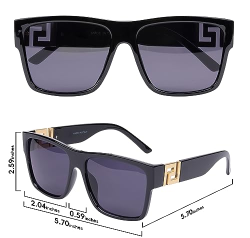2 PACK Large Sunglasses for Women Men Fashion Flat Top Big Black Frame Shades Square Frame Rimless Sunglasses for Women Men Trendy Chunky Rectangle Sun Glasses UV400 Protection with Sunglasses Case