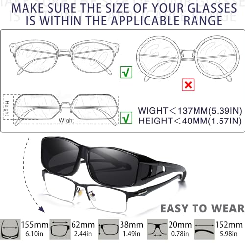 SHEEN KELLY Polarized Fit Over Prescription Glasses Wrap Around Sunglasses For Driving Night Vision Glasses