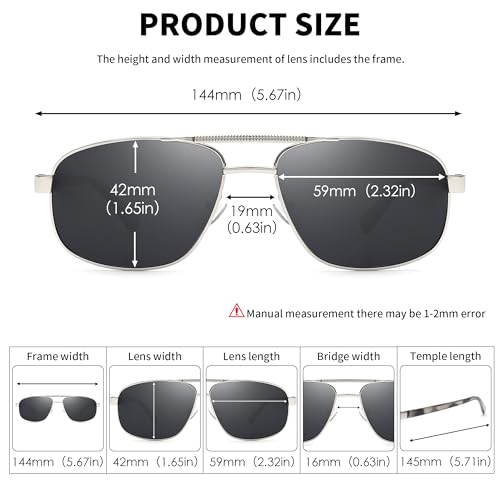 Jim Halo Polarized Pilot Sunglasses for Men Women, Classic Military Pilot Driving Sun Glasses UV400 Protection Grey & Mirror Blue