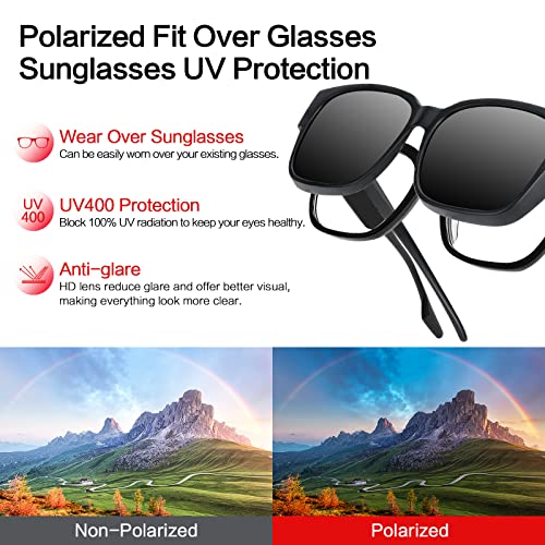 Hifot Fit Over Glasses Sunglasses for Men Women,Wrap Round Sunglasses to Fit Over Eyeglasses 100% UV Protection for Men and Women