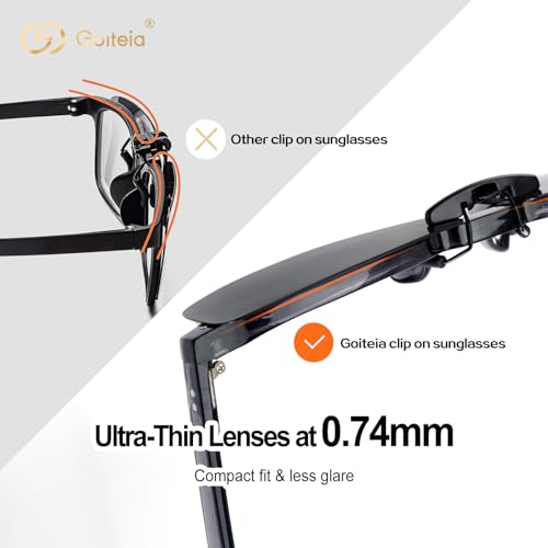 Goiteia Polarized Clip On Sunglasses Over Prescription Glasses Men Women,Compact Fit,Non-Flip Up