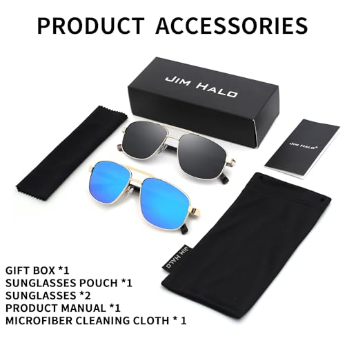 Jim Halo Polarized Pilot Sunglasses for Men Women, Classic Military Pilot Driving Sun Glasses UV400 Protection Grey & Mirror Blue